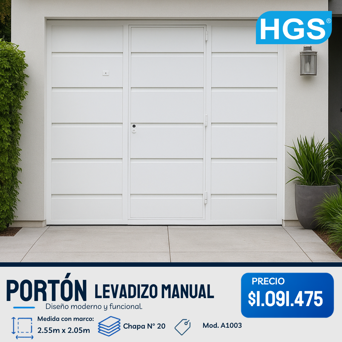Portón levadizo manual con puerta de escape