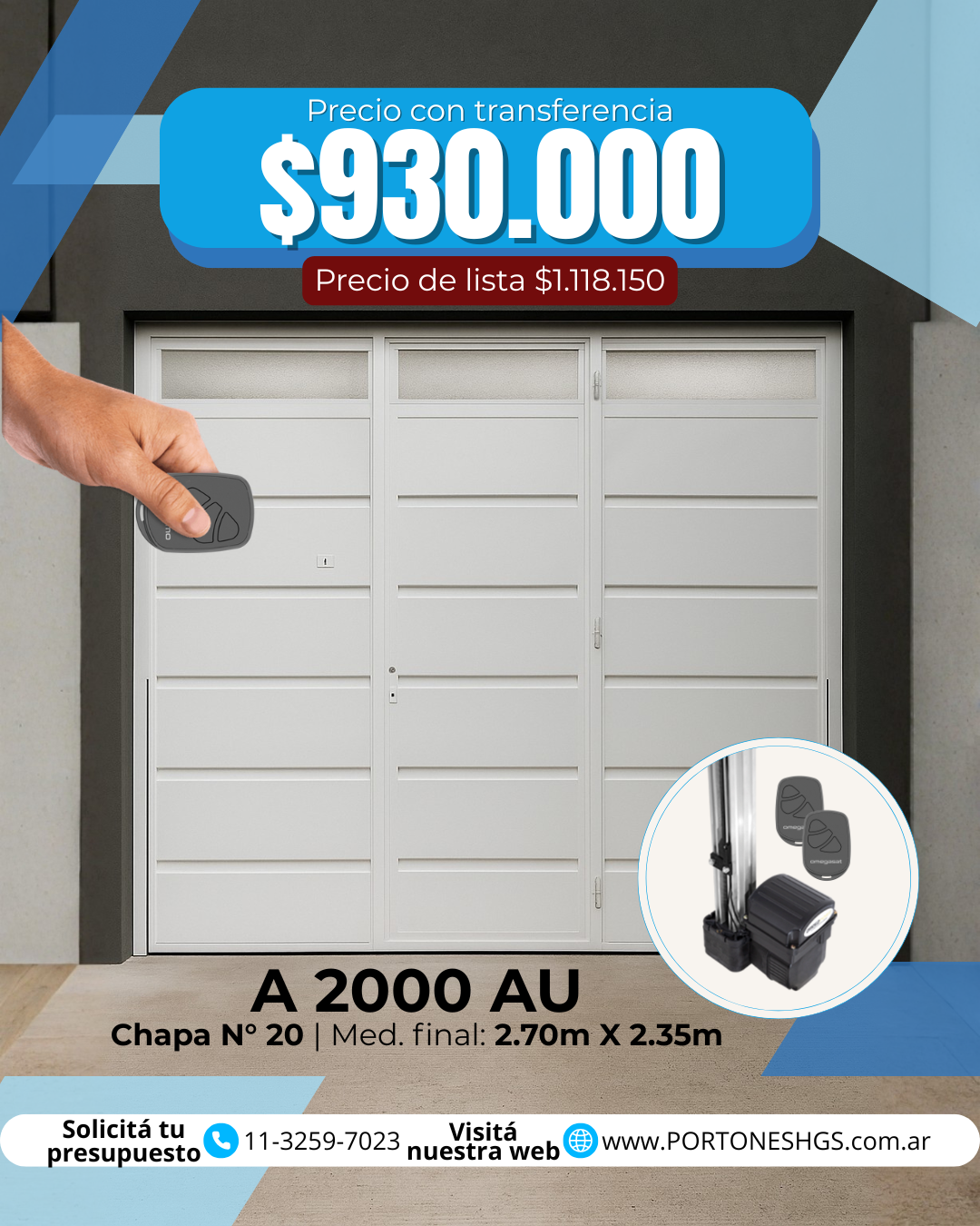 Porton levadizo automático, con puerta de escape y postigo