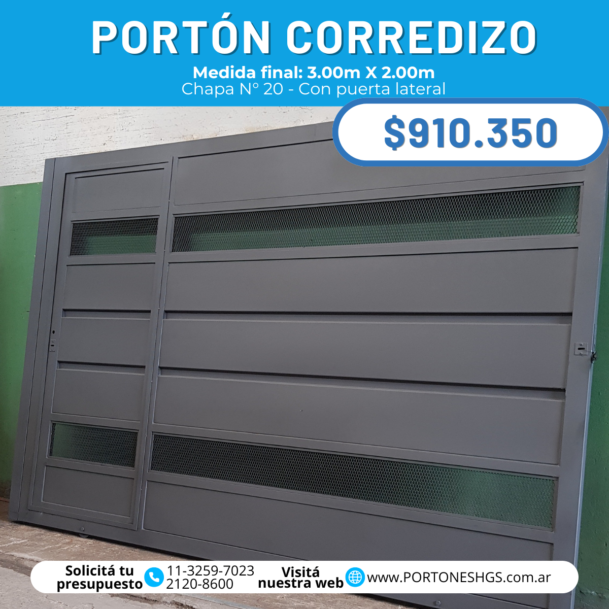 Portón corredizo con puerta de escape