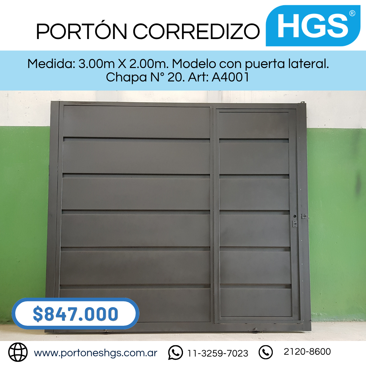 Portón corredizo manual con puerta de escape