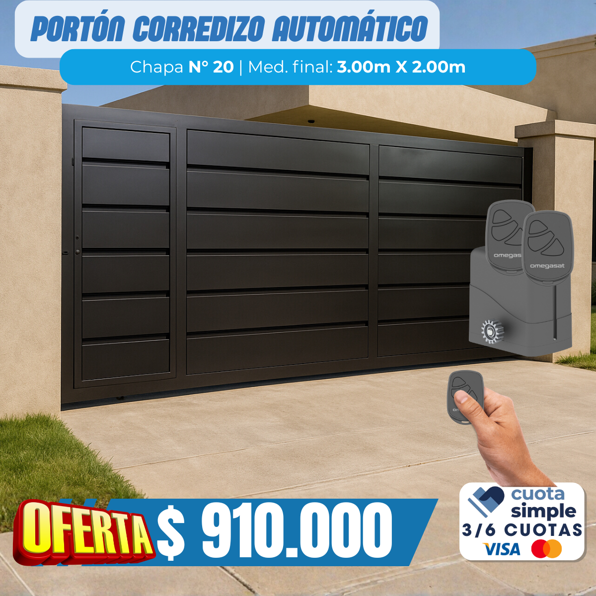 Combo Porton corredizo  con motor y control remoto