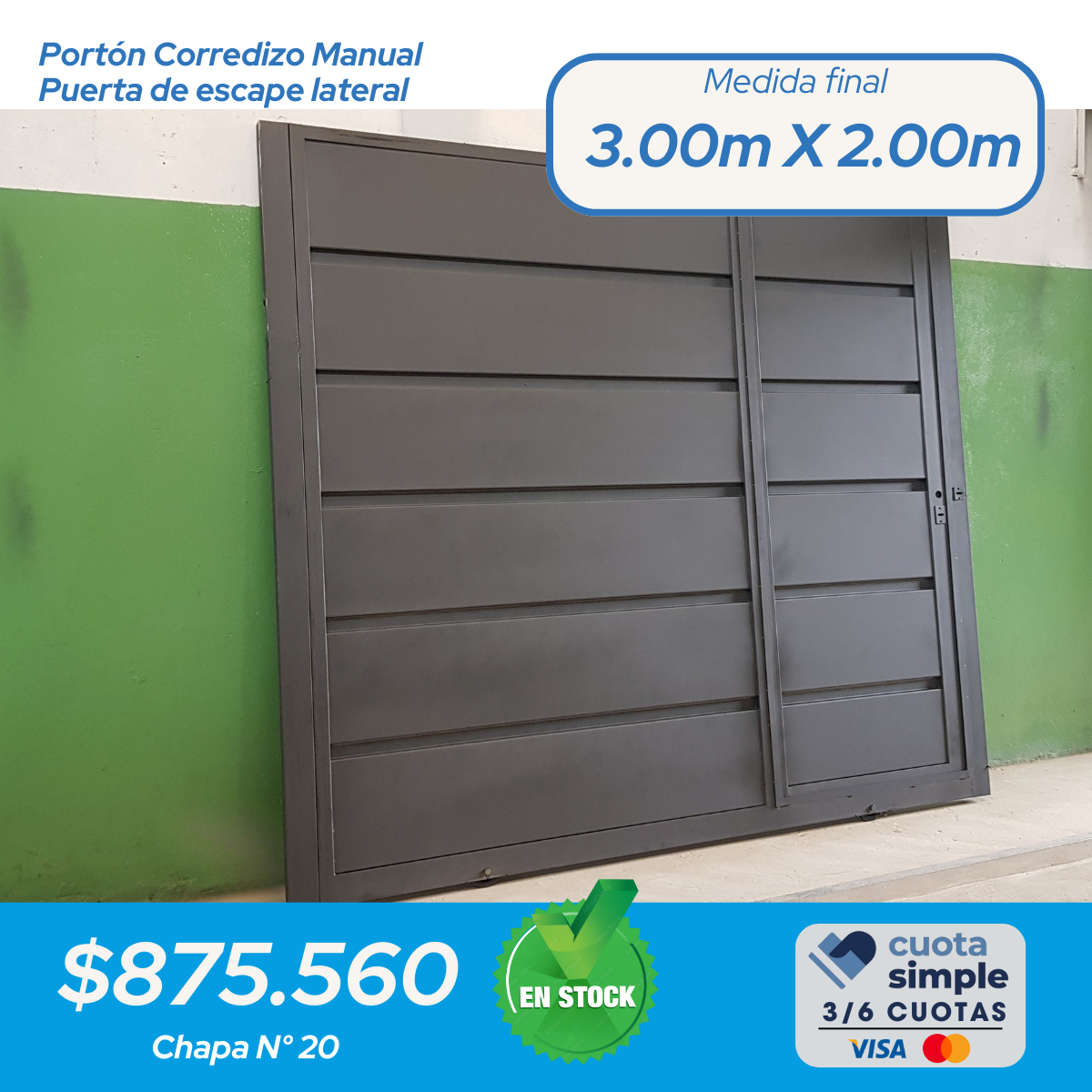 Portón corredizo manual con puerta