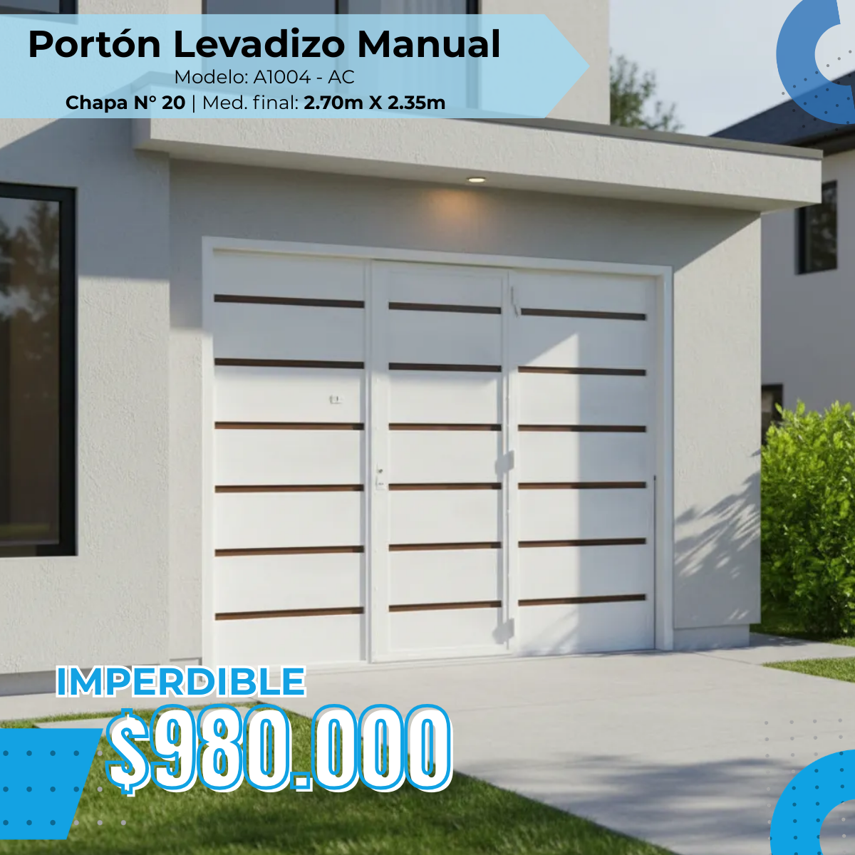 Portón levadizo manual con puerta de escape