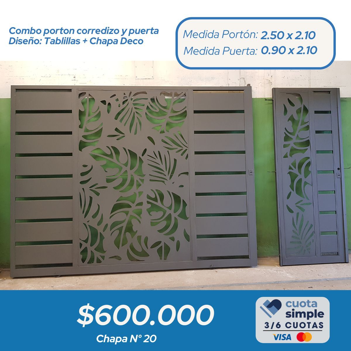 Porton corredizo tablillas y chapa deco automatico