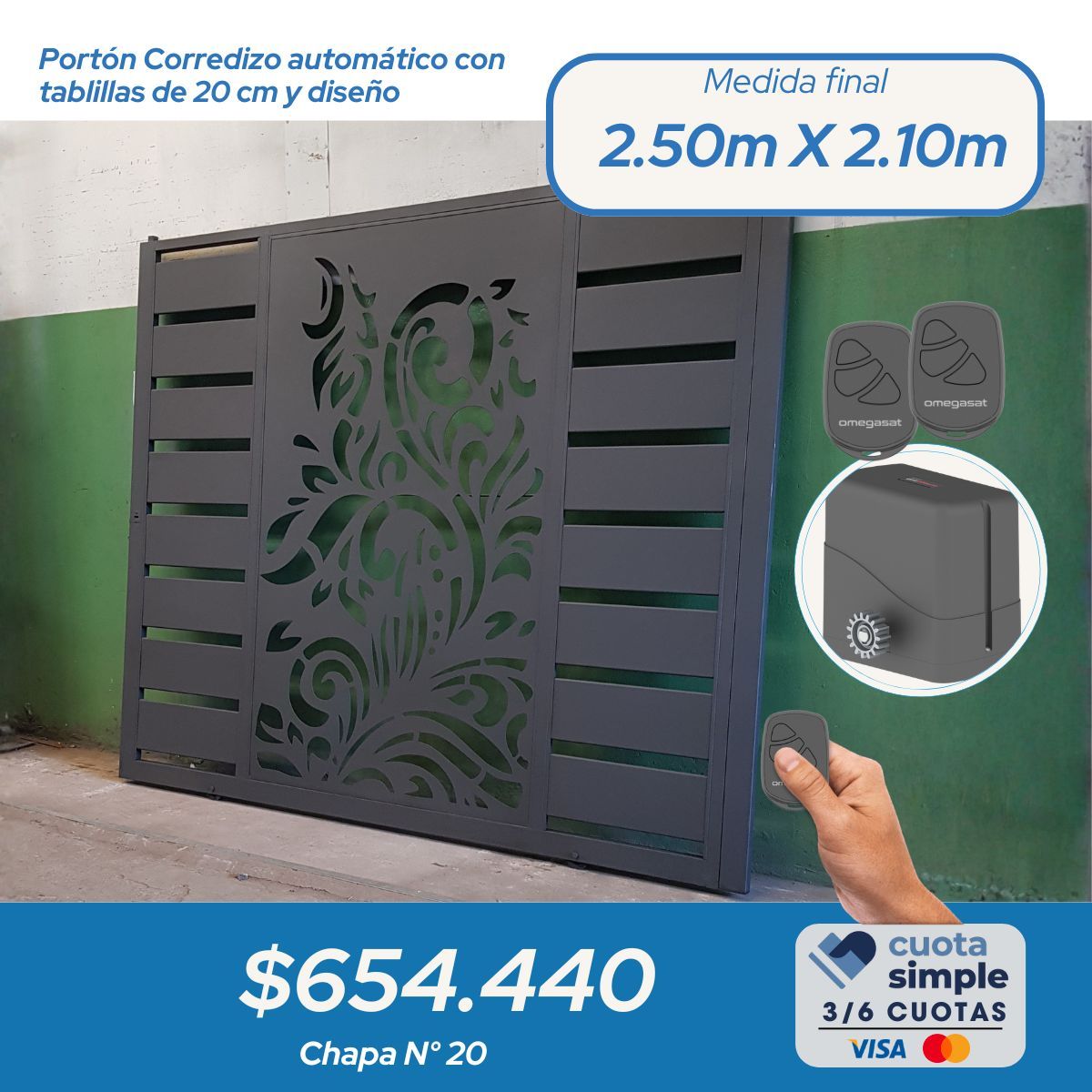 Porton corredizo chapa decorada y tablillas automático