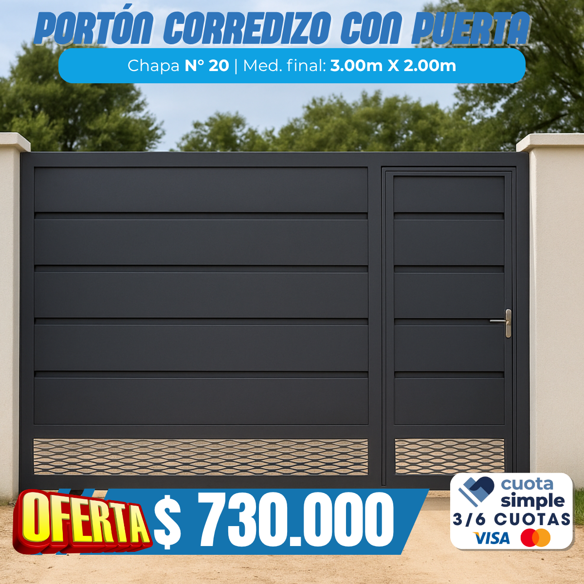 Porton corredizo con puerta de escape