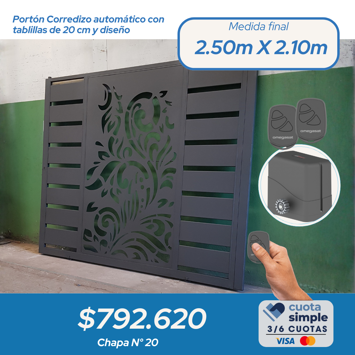 Porton corredizo chapa decorada y tablillas automático