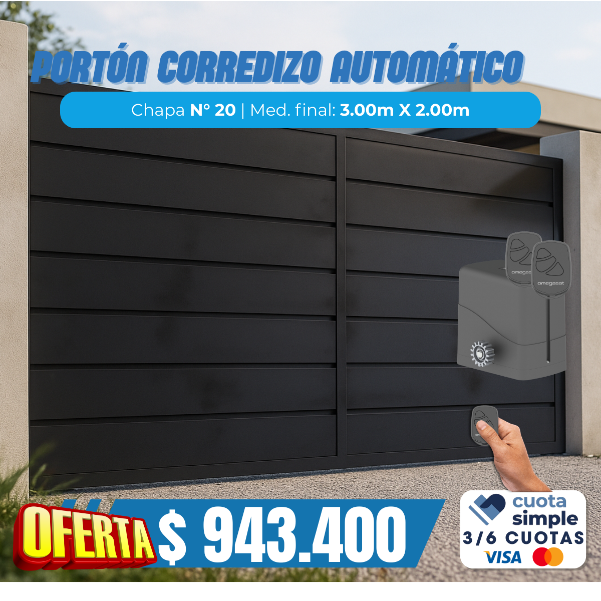 Portón corredizo con  motor y 2 controles.