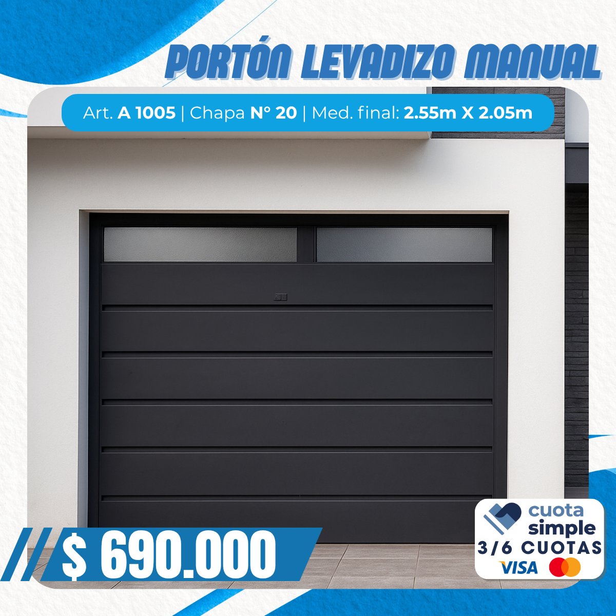Haga clic para editar la imagen Portón levadizo manual con postigo