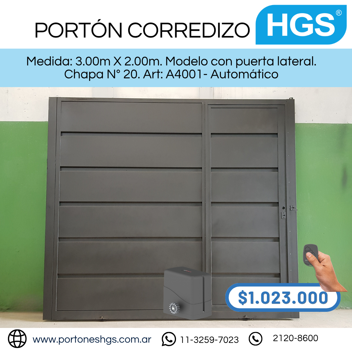 Portón corredizo con  motor y 2 controles.