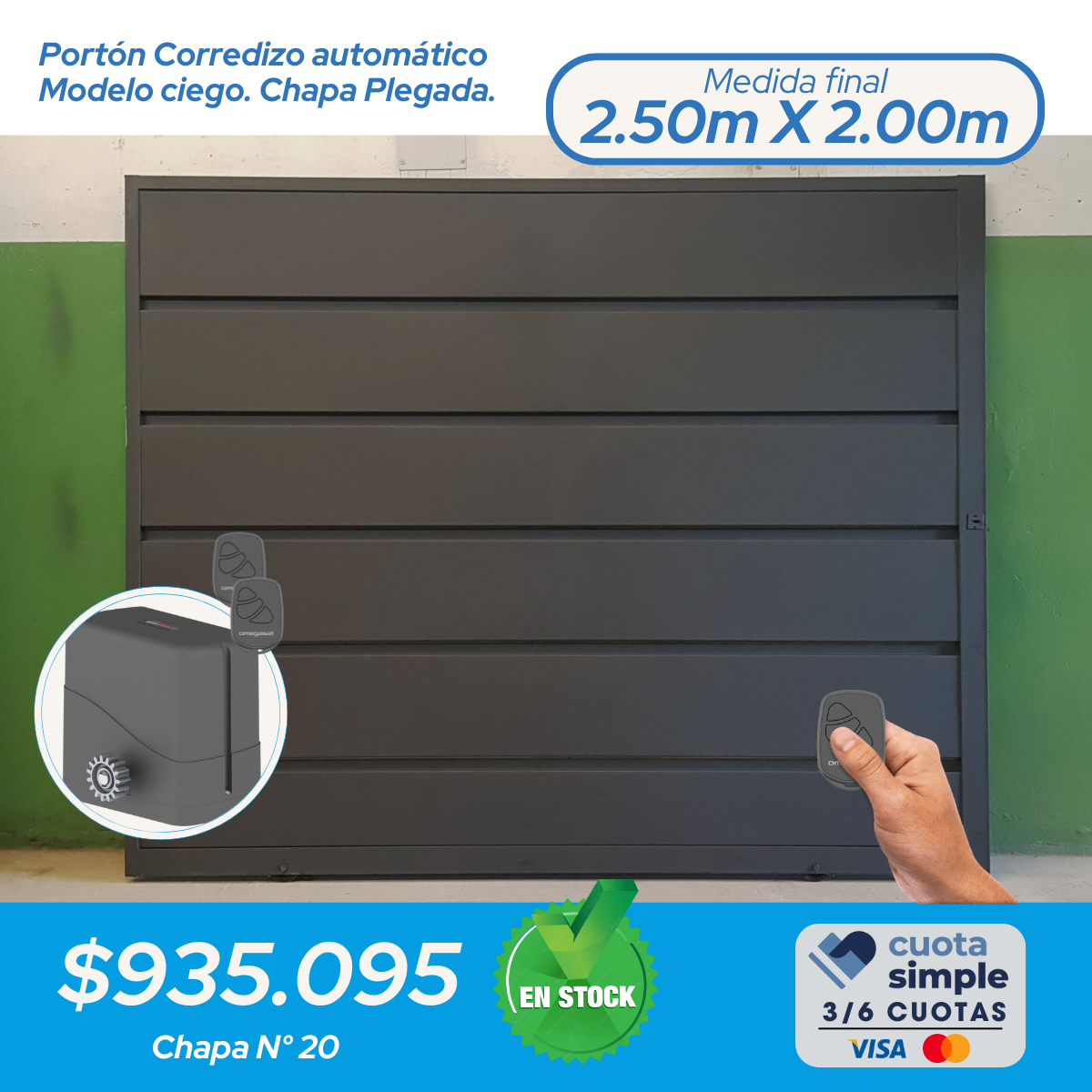 Combo Porton corredizo  con motor y control remoto