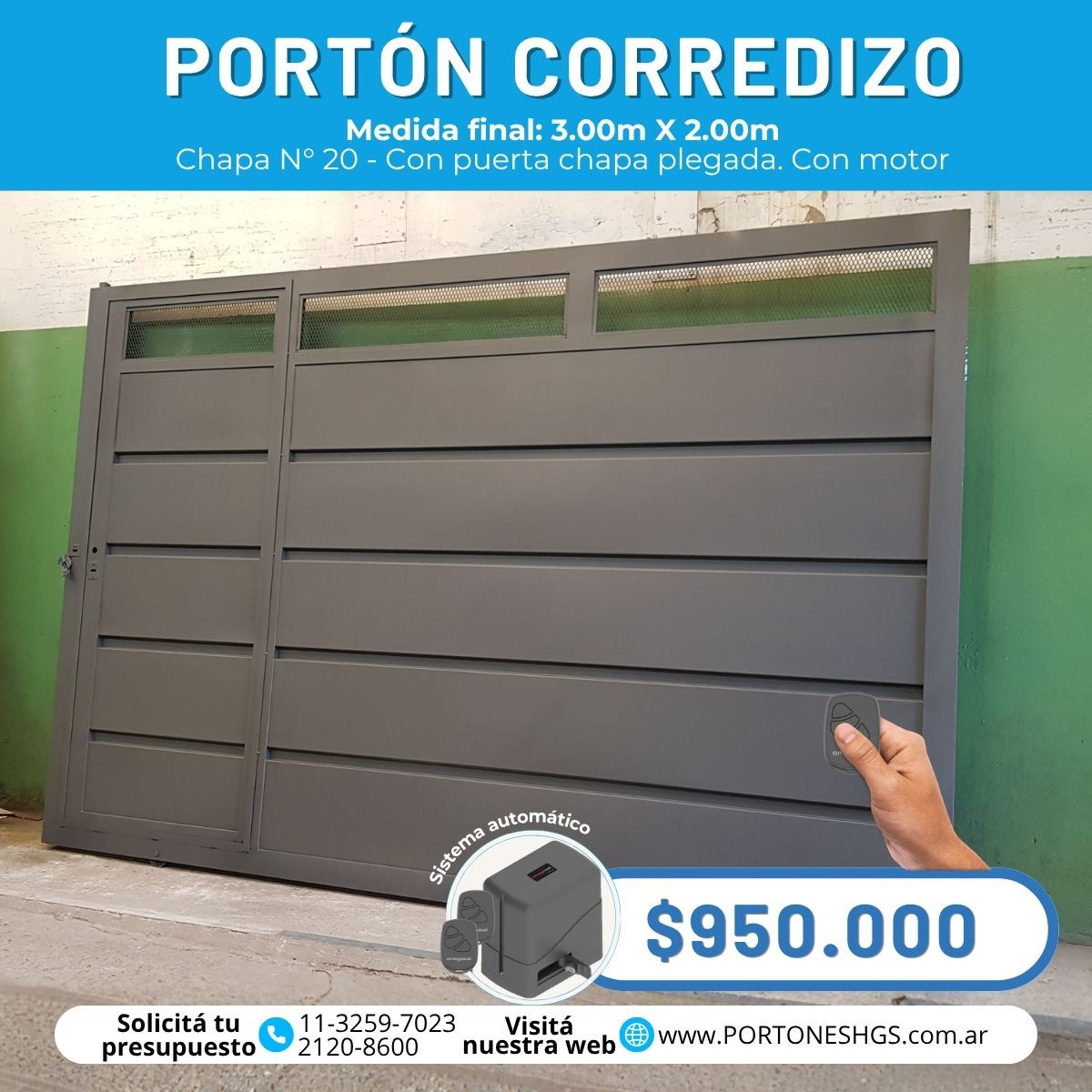 Combo Porton corredizo  con motor y control remoto