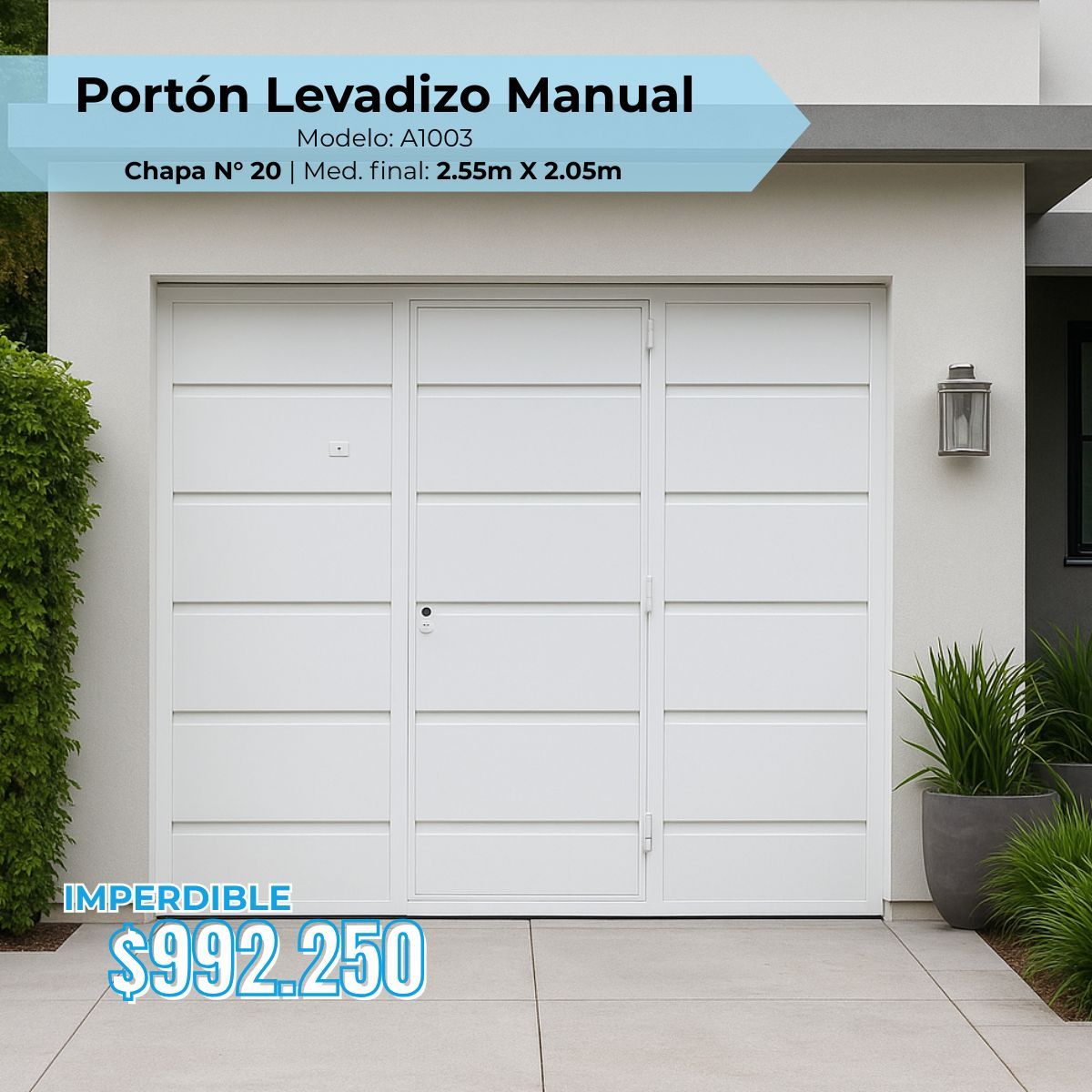 Portón levadizo manual con puerta de escape