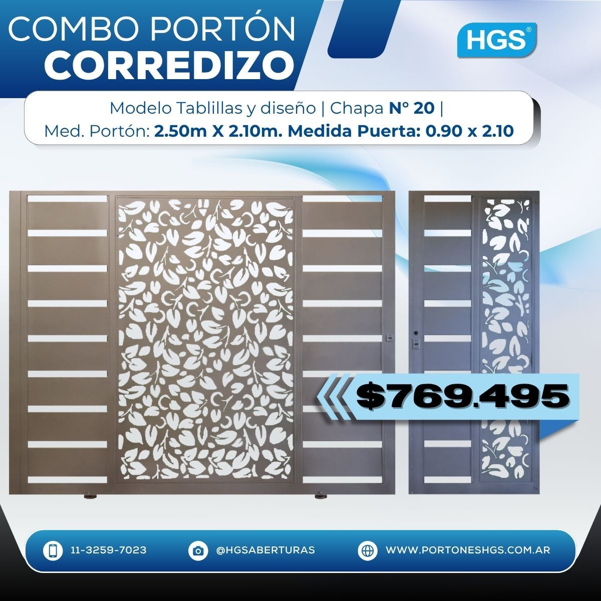 Combo porton corredizo y puerta de chapa decorada