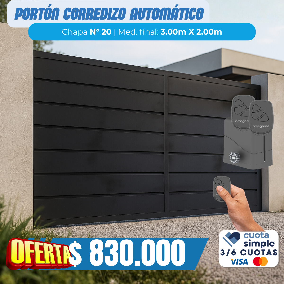 Portón corredizo con  motor y 2 controles.