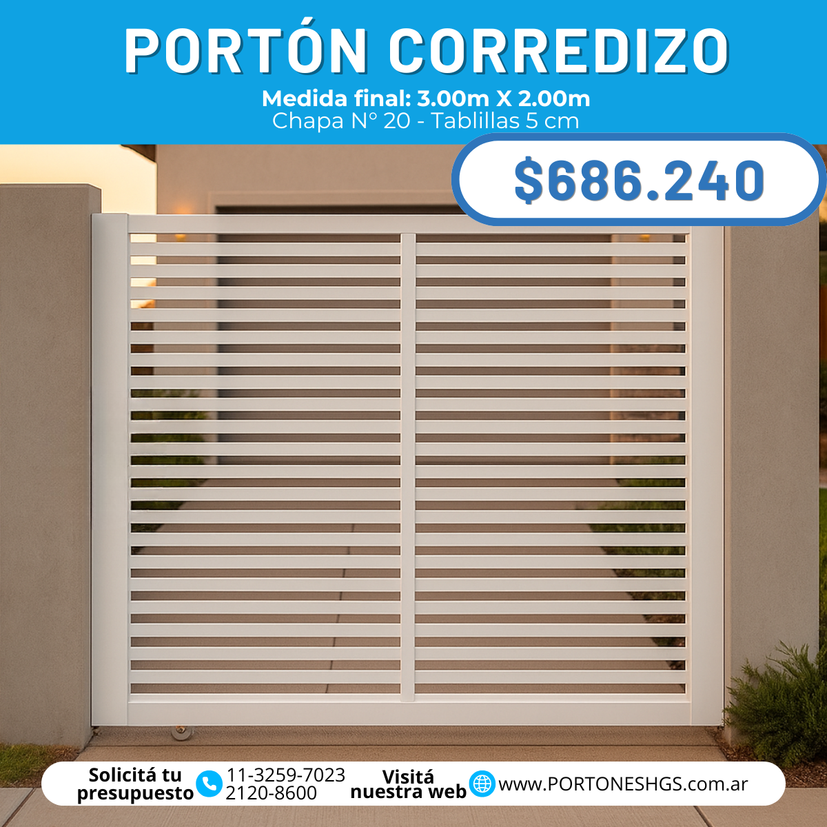 Portón corredizo tablillas