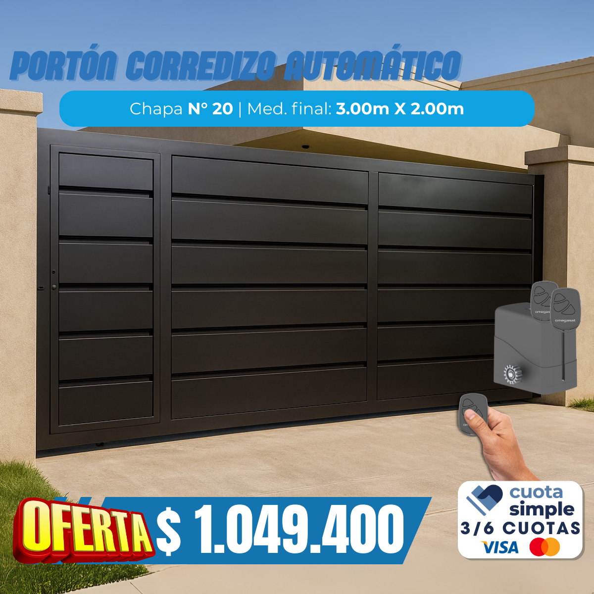 Combo Porton corredizo  con motor y control remoto