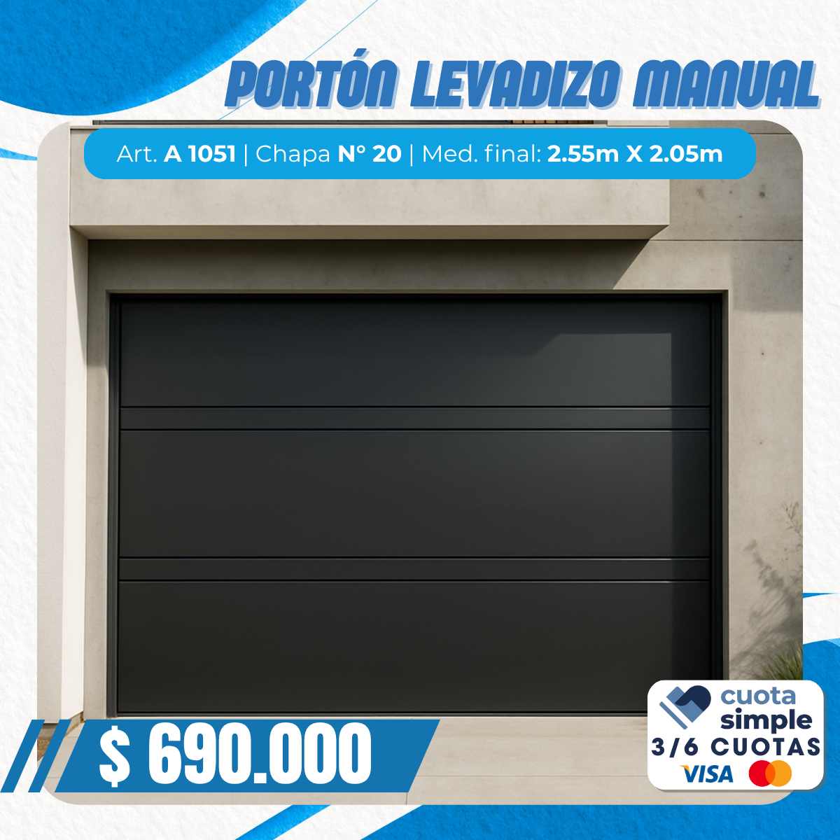 Haga clic para editar la imagen Portón levadizo manual con puerta de escape y postigo