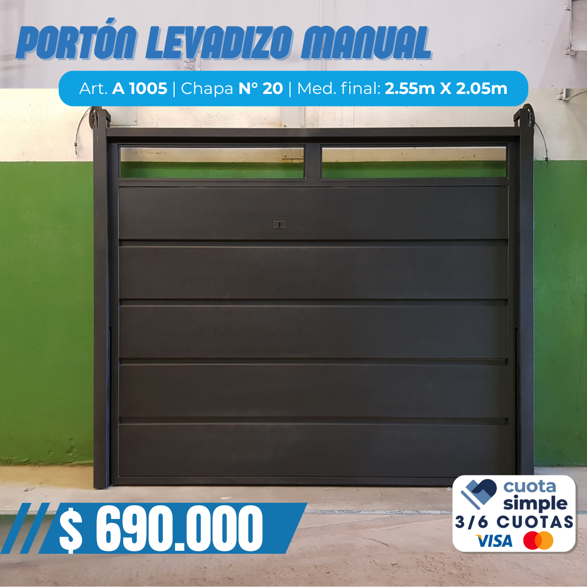 Portón levadizo manual con postigo