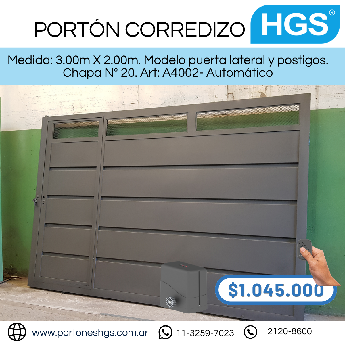 Combo Porton corredizo  con motor y control remoto
