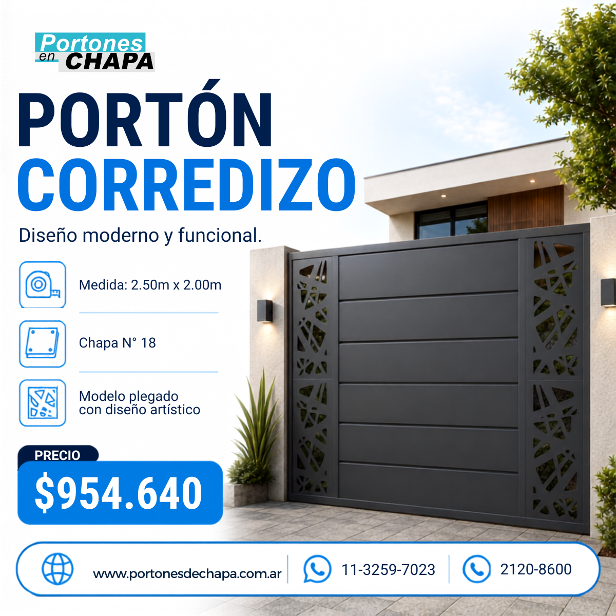 Porton corredizo chapa decorada
