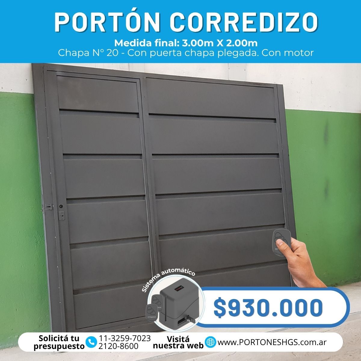 Portón corredizo con  motor y 2 controles.
