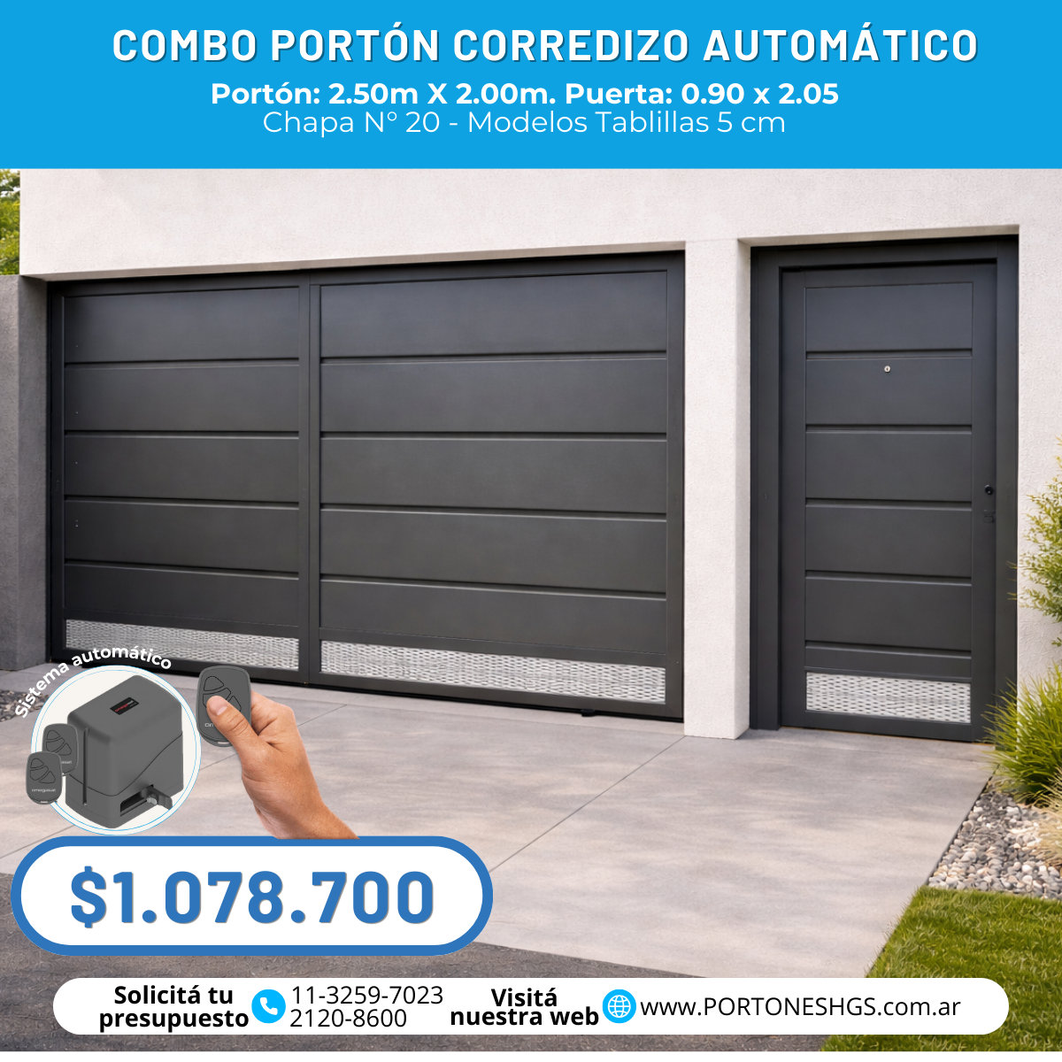 Combo Porton corredizo  con motor y control remoto
