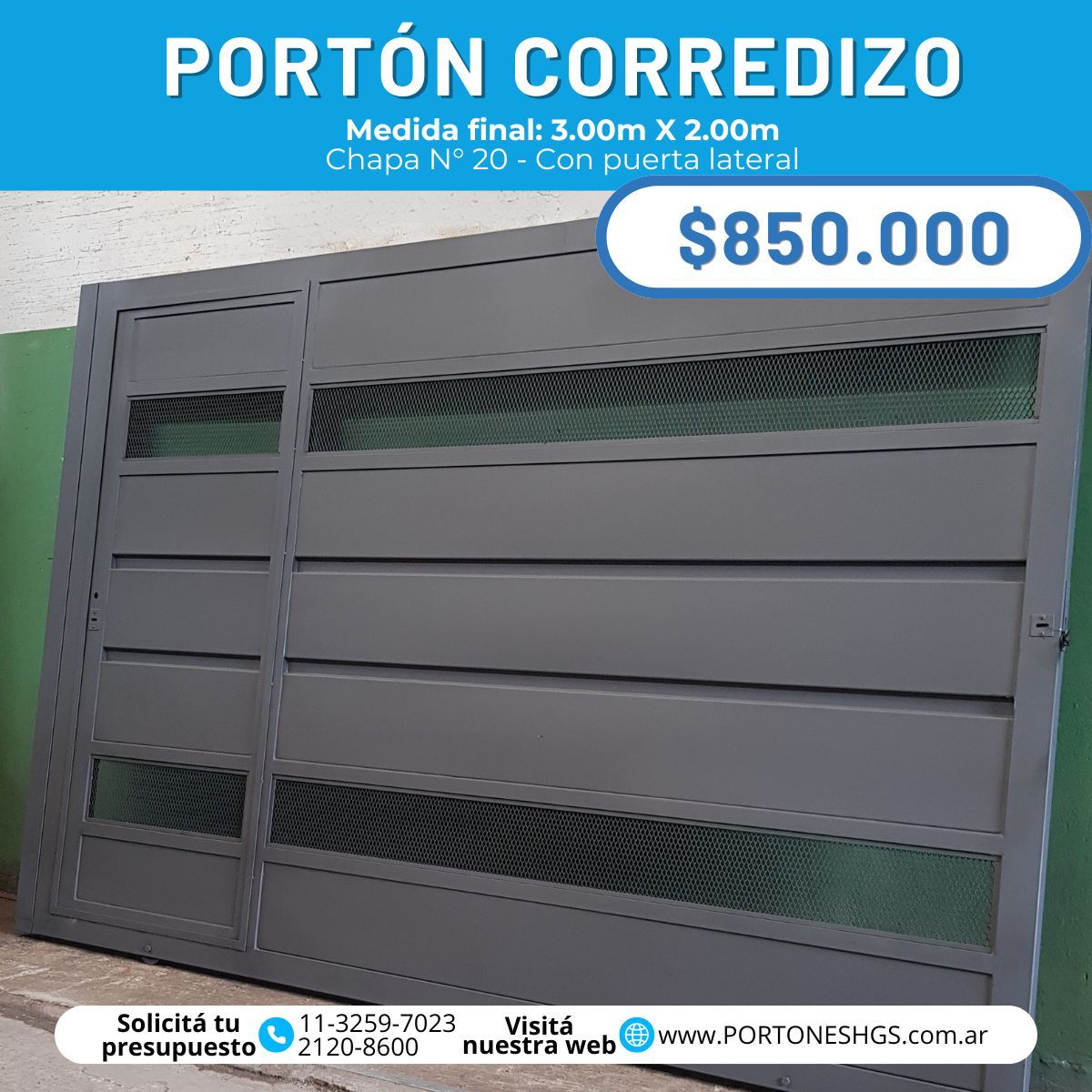 Porton corredizo con puerta de escape