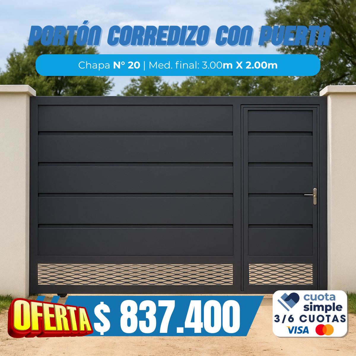 Porton corredizo con puerta de escape