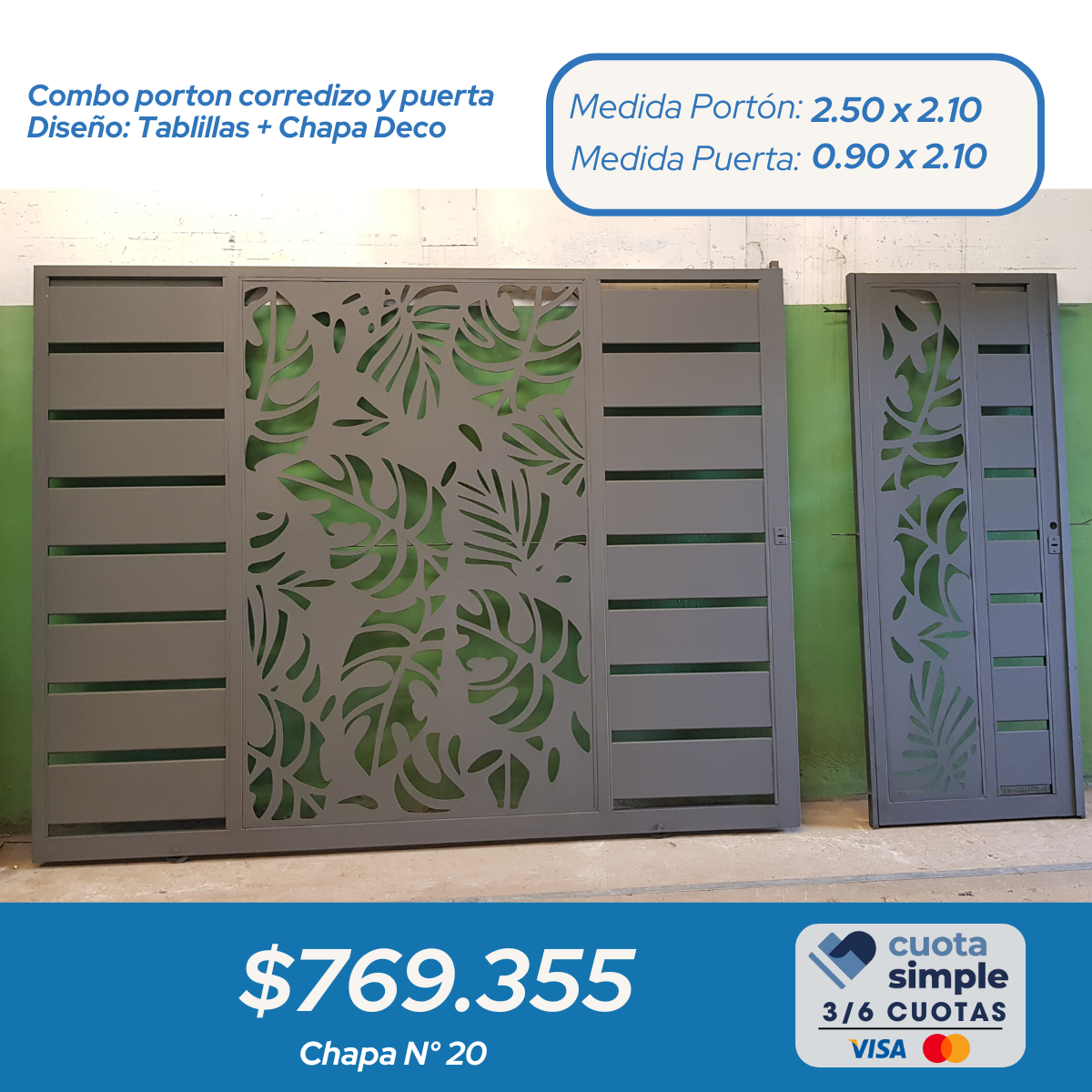 Porton corredizo tablillas y chapa deco automatico