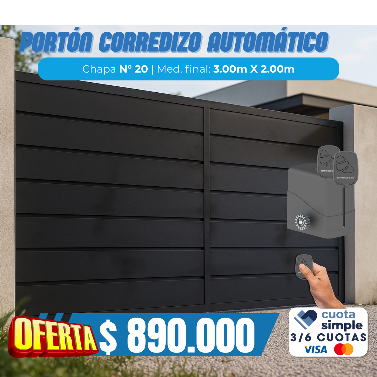 Portón corredizo con  motor y 2 controles.