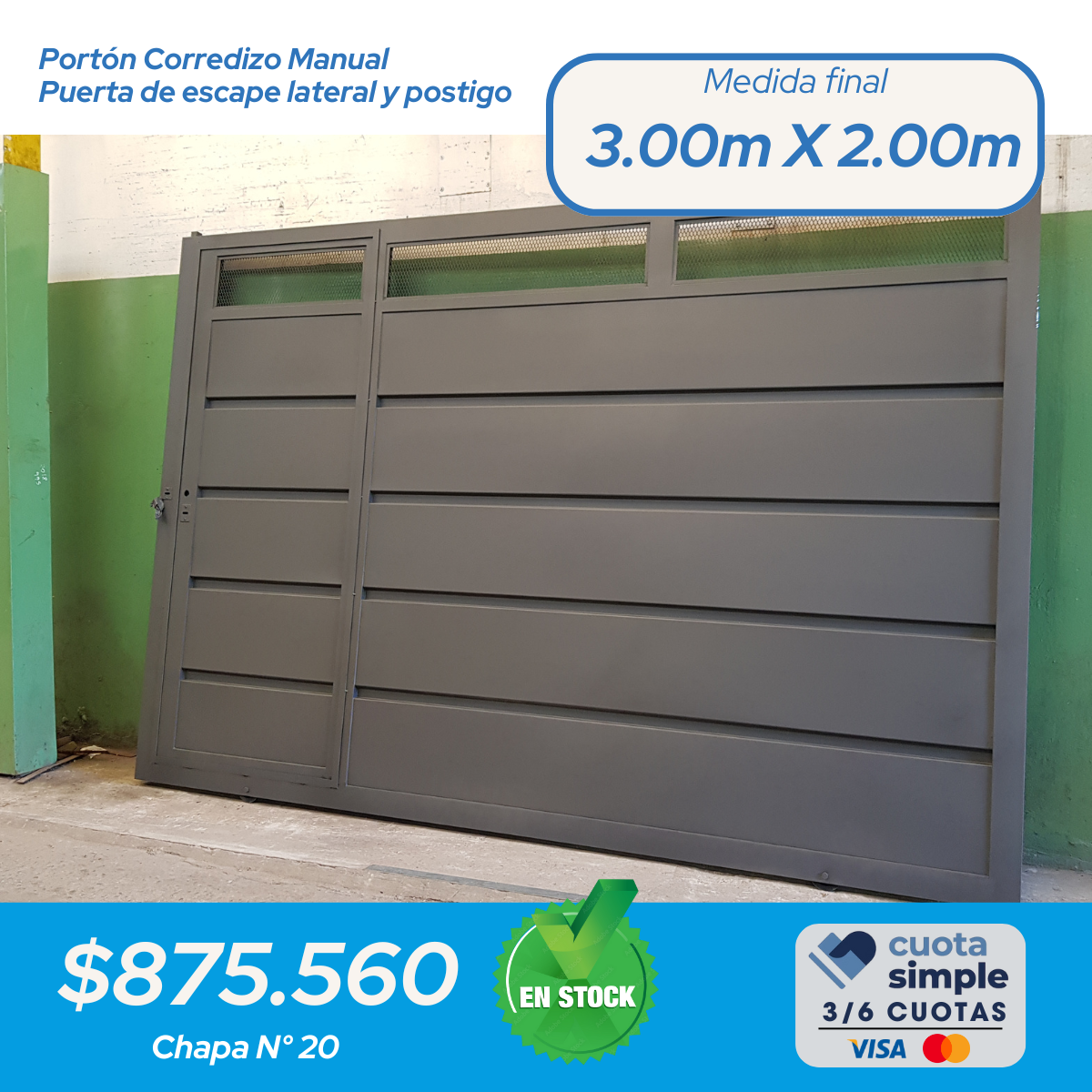 Portón corredizo manual con puerta