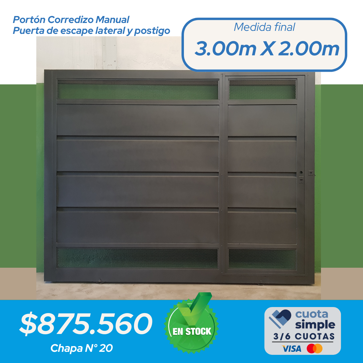 Porton corredizo manual con puerta