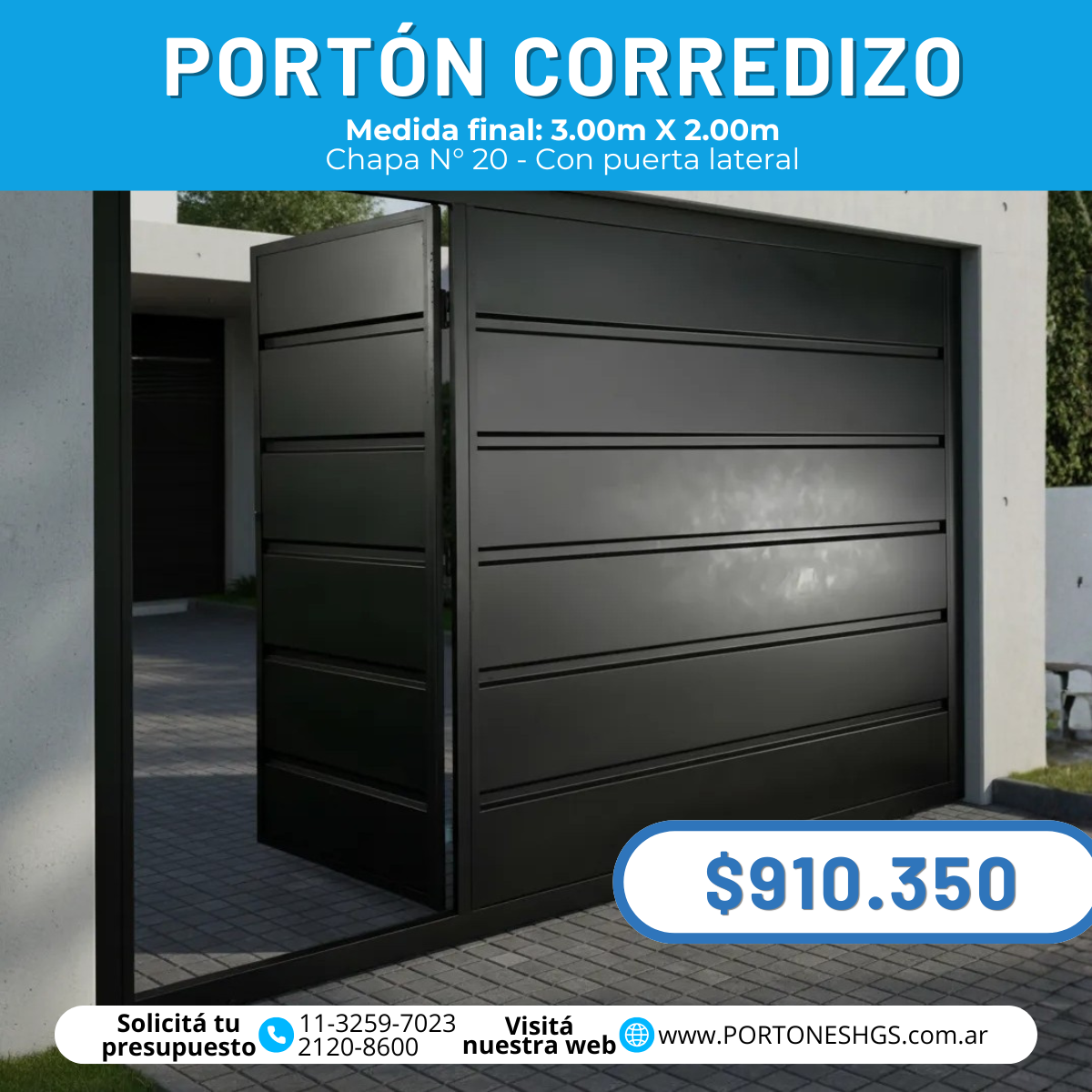 Portón corredizo manual con puerta de escape